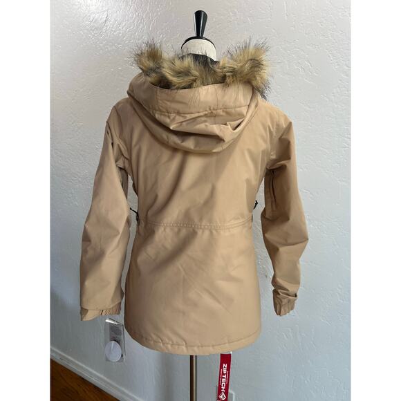 Girl’s M Volcom So Minty Tan Hooded Insulated Jacket Faux Fur NWT - Picture 3 of 16